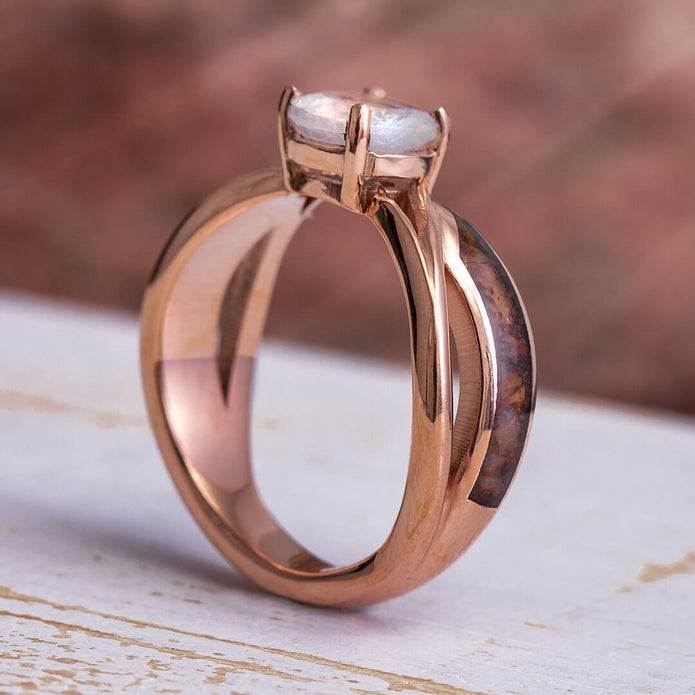 Solitaire Moonstone Engagement Ring with Dinosaur Bone in Rose Gold-4220 - Jewelry by Johan