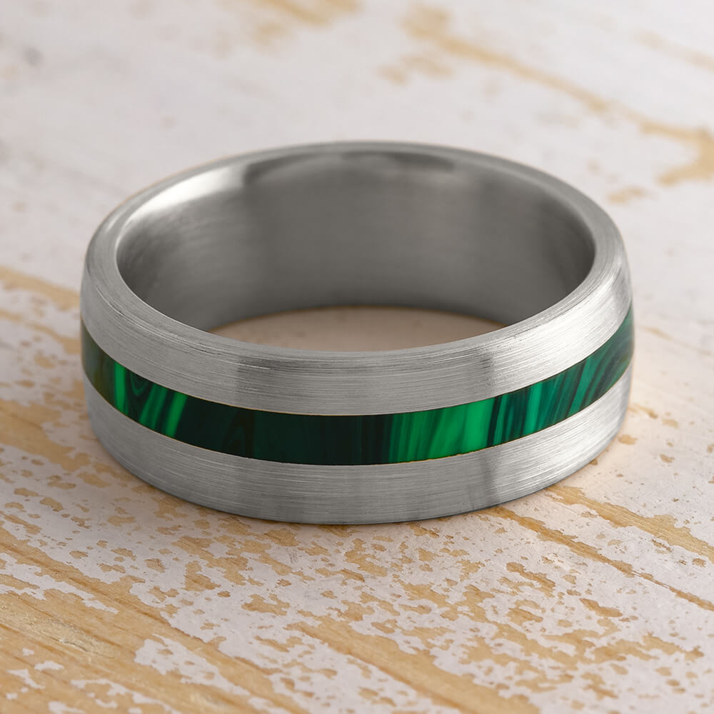 Mens Wedding Bands, outlet Titanium Wedding Band, Green Emerald Band, Green Emerald Ring, Brushed and Polished Titanium