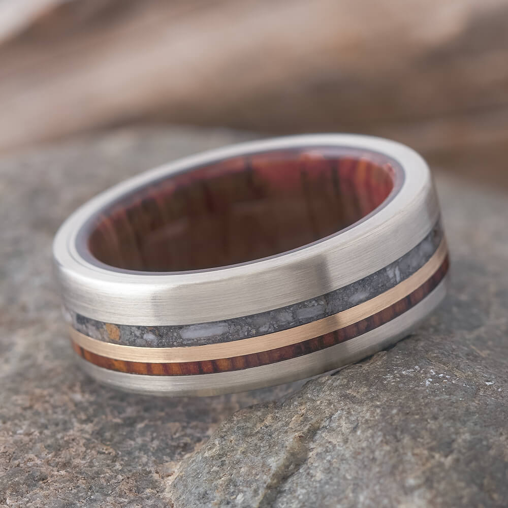 Memorial Ring with Cocobolo Wood Sleeve and Mixed Gold-4291 - Jewelry by Johan