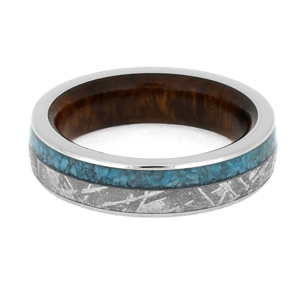 Turquoise Wedding Band With Meteorite And Ironwood Sleeve-4528 - Jewelry by Johan