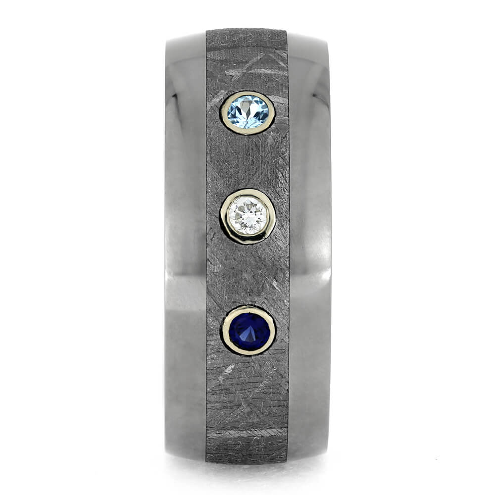 Meteorite Wedding Band With Sapphire, Diamond, And Topaz-4303 - Jewelry by Johan