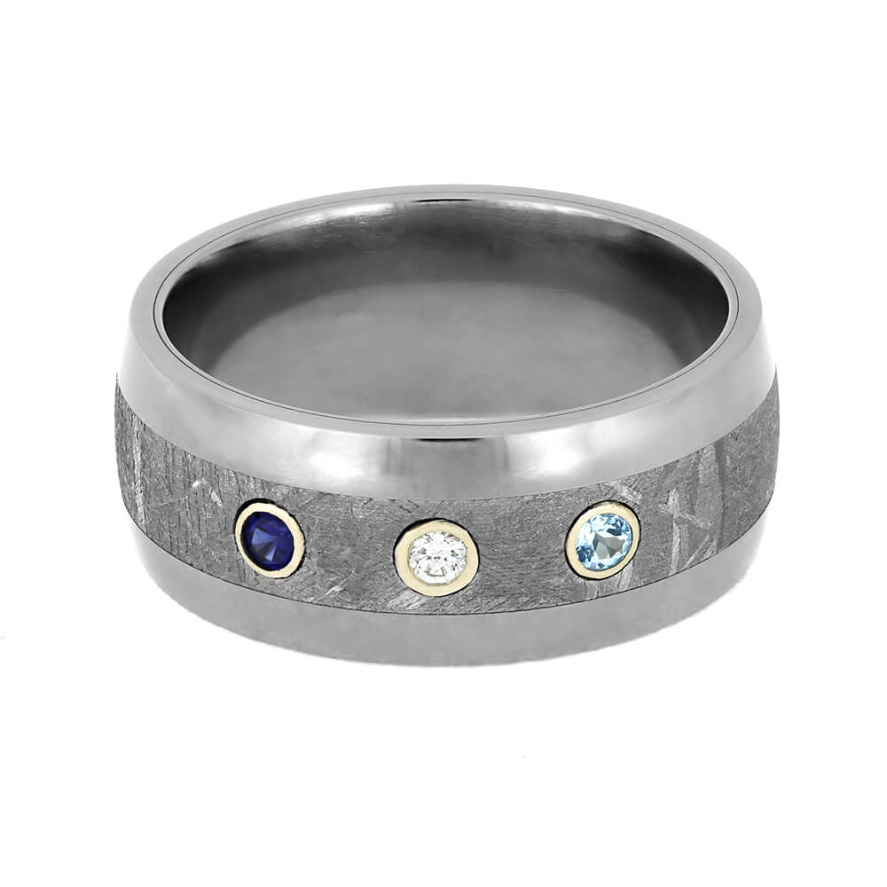 Meteorite Wedding Band With Sapphire, Diamond, And Topaz-4303 - Jewelry by Johan
