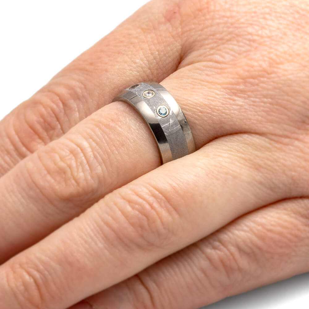 Meteorite Wedding Band With Sapphire, Diamond, And Topaz-4303 - Jewelry by Johan