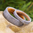 Authentic Meteorite and Whiskey Barrel Oak Wood Wedding His and Hers Ring Set