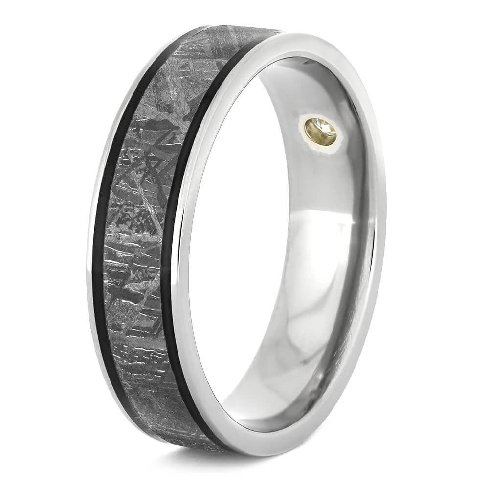 Meteorite Wedding Ring For Men With Black Pinstripes-4307 - Jewelry by Johan