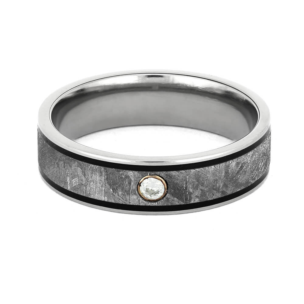 Meteorite Wedding Ring For Men With Black Pinstripes-4307 - Jewelry by Johan