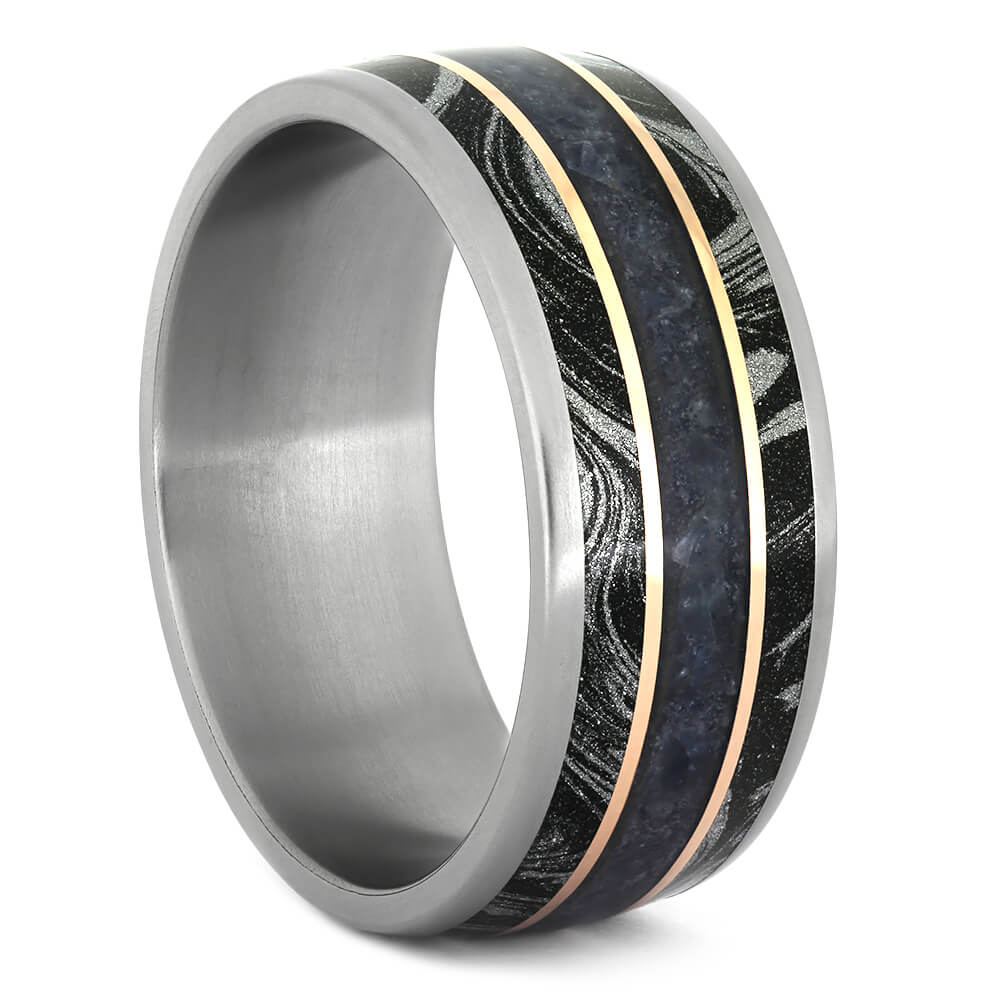 Crushed Sapphire Wedding Band With Mokume Gane-4313 - Jewelry by Johan