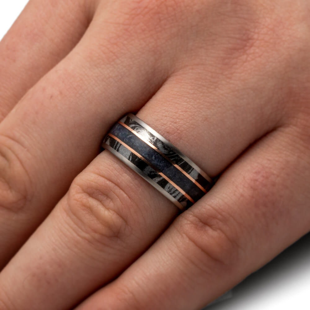 Crushed Sapphire Wedding Band With Mokume Gane-4313 - Jewelry by Johan