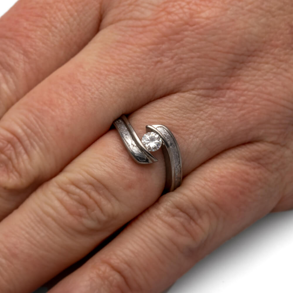 Tension Set Moissanite Engagement Ring with Meteorite-4319 - Jewelry by Johan