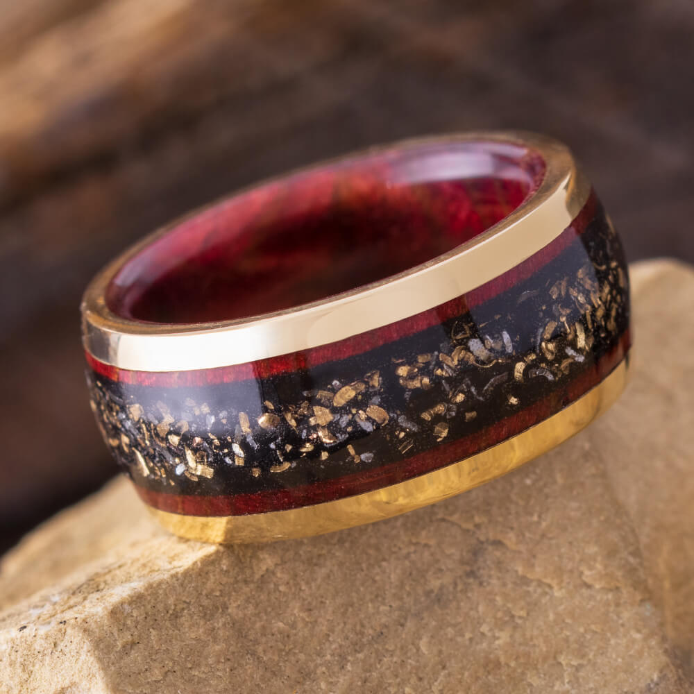 Black Stardust Ring with Ruby Redwood in Yellow Gold-4355 - Jewelry by Johan