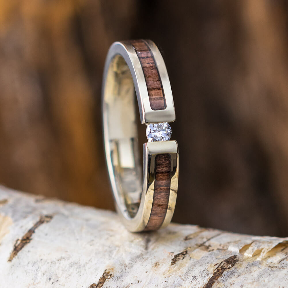 Hawaiian Koa Wood and Platinum Diamond Ring For Women – Chasing Victory