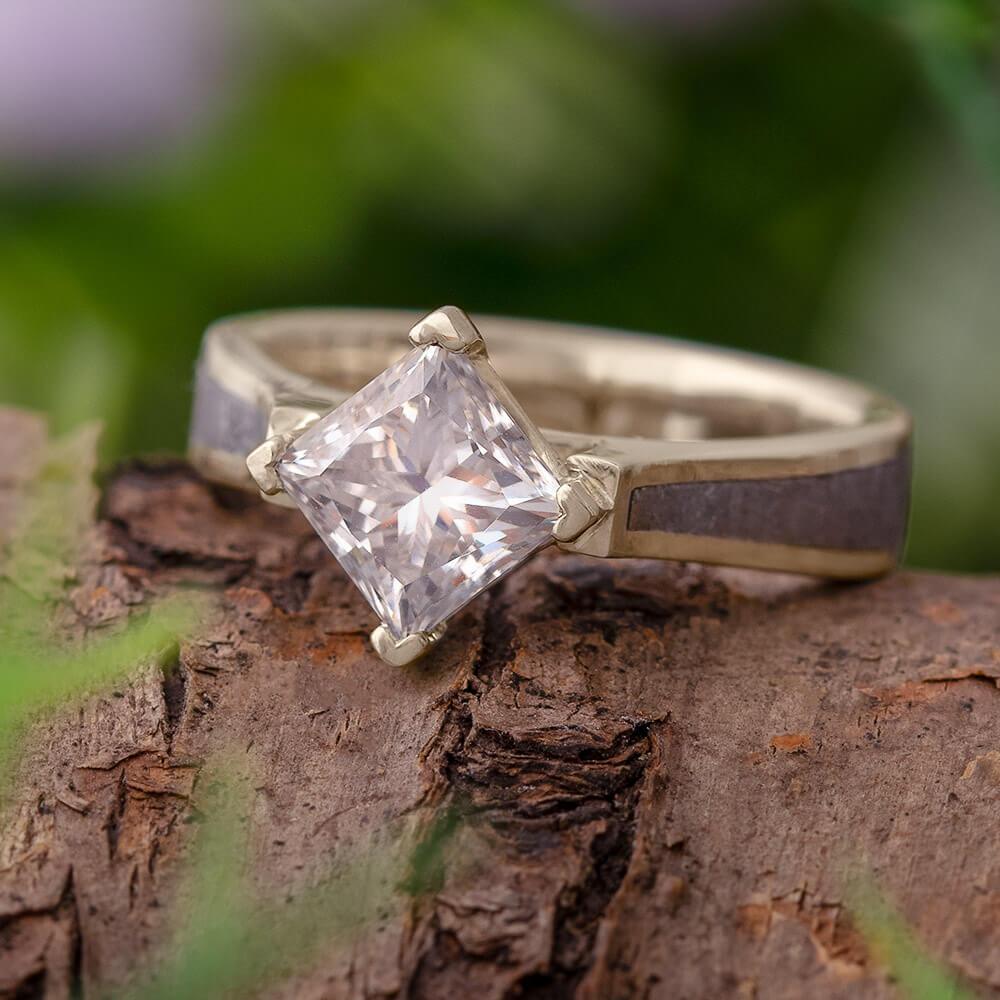 Meteorite Engagement Ring With Princess Cut Stone - Jewelry by Johan
