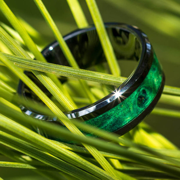 Green Box Elder Wedding Band in Black Ceramic-4479 - Jewelry by Johan
