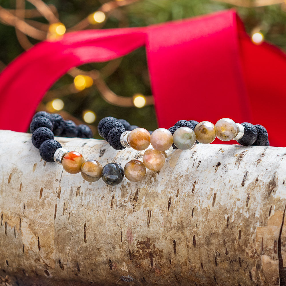 Fossilized Coprolite and Lava Bead Bracelet, In Stock-4523 - Jewelry by Johan