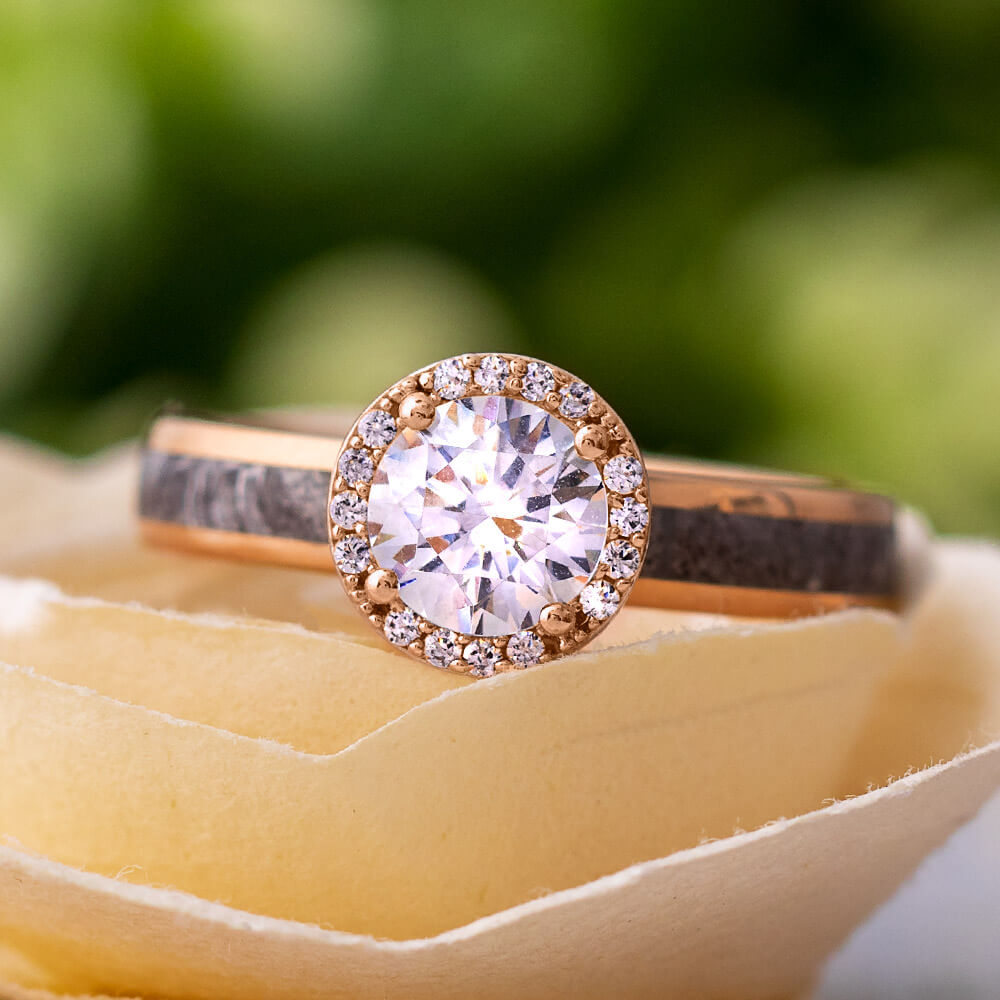 Round Cut Halo Engagement Ring with Meteorite in Rose Gold-4541RG - Jewelry by Johan