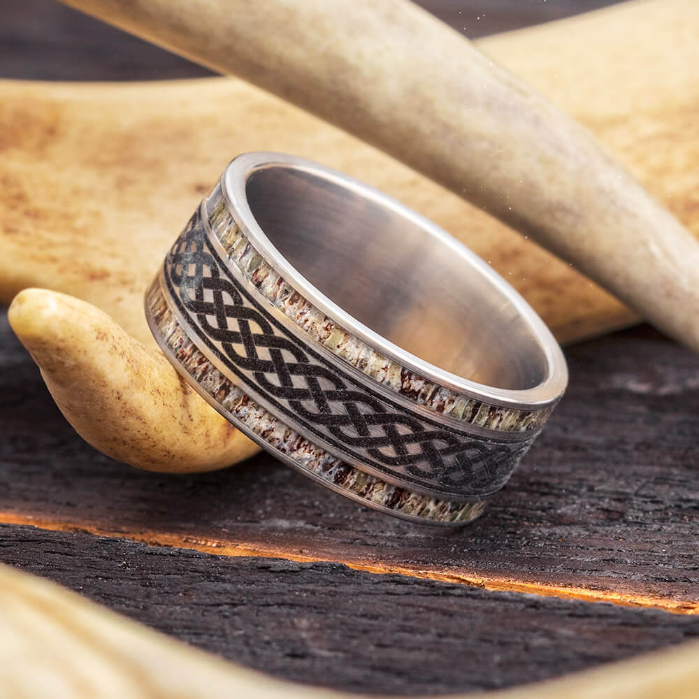 Celtic Knot Wedding Band with Deer Antler-4592 - Jewelry by Johan