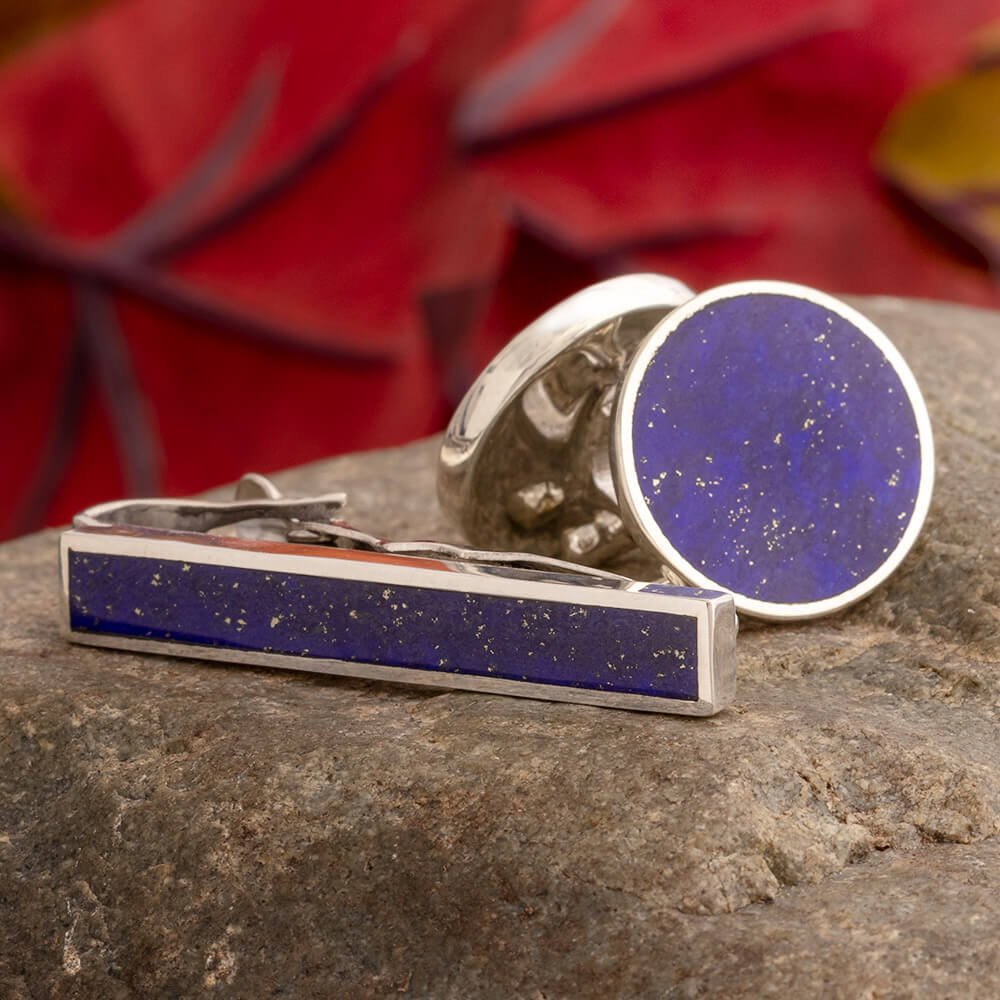 Something Blue Gift Set - Lapis Lazuli Cuff Links And Tie Clip Bundle-4490 - Jewelry by Johan