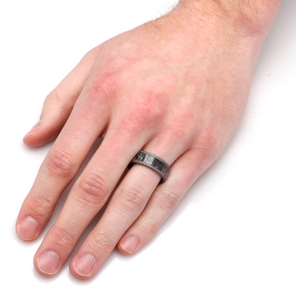 Deer Antler Ring With Sandblasted Titanium Edges-1853 - Jewelry by Johan