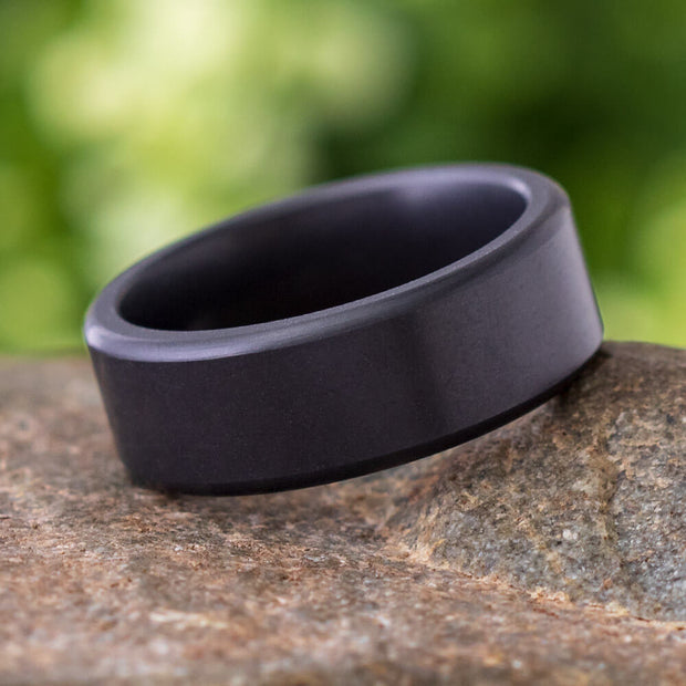 Elysium Ring with Beveled Profile, Black Ring with Matte Finish