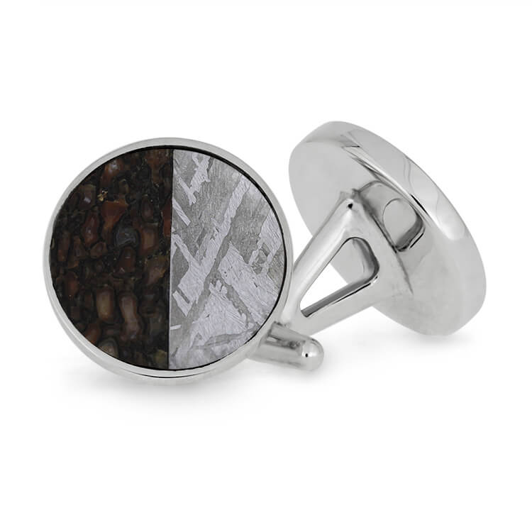 Dinosaur Fossil & Meteorite Round Cuff Links, In Stock-SIG3046 - Jewelry by Johan
