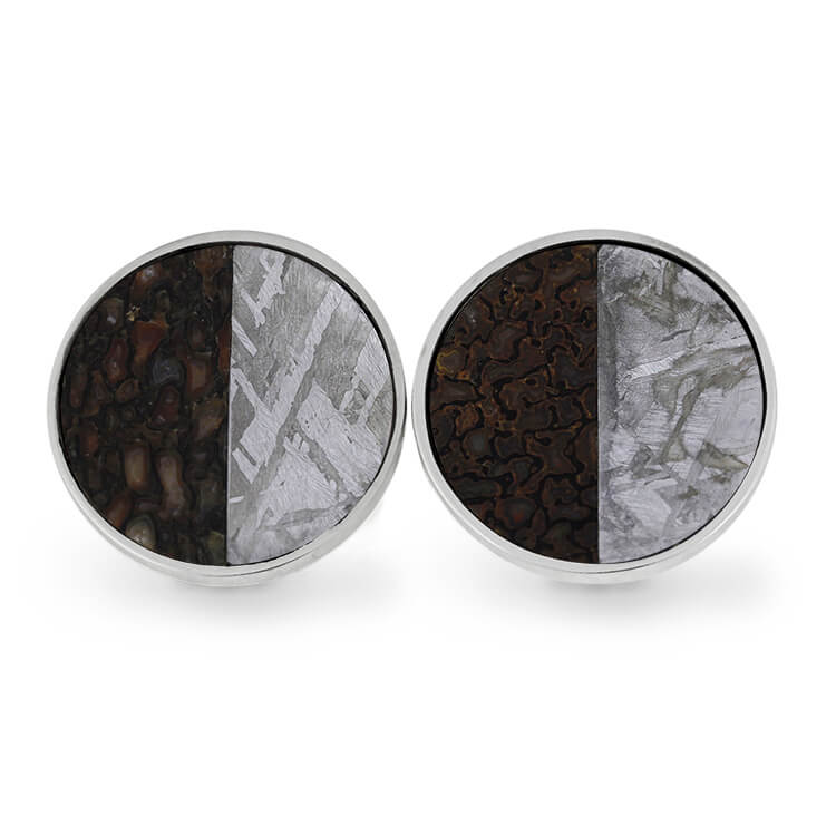 Dinosaur Fossil & Meteorite Round Cuff Links, In Stock-SIG3046 - Jewelry by Johan