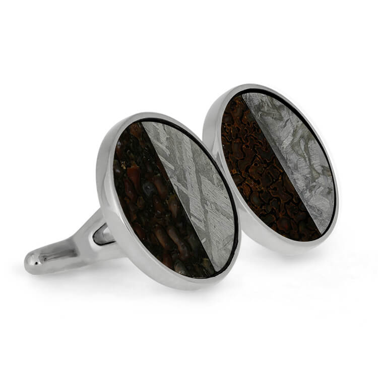 Dinosaur Fossil & Meteorite Round Cuff Links, In Stock-SIG3046 - Jewelry by Johan