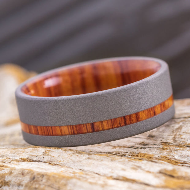 8mm Tulipwood & Sandblasted Titanium Ring, In Stock-SIG3002 - Jewelry by Johan