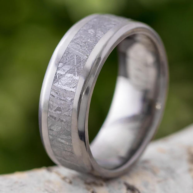 Gibeon Meteorite Wedding Band, Beveled Titanium Ring-3767 - Jewelry by Johan