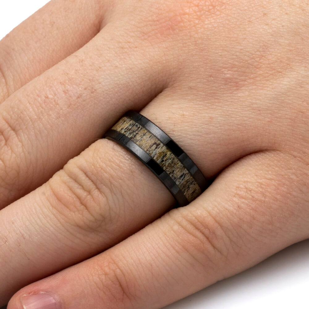 Antler & Black Ceramic Men's Wedding Band