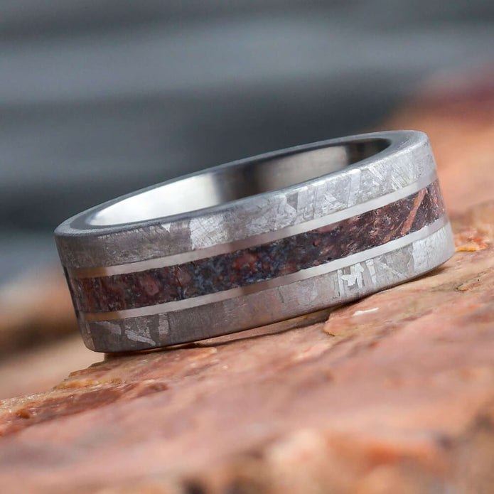 Dino Fossil & Meteorite Men's Wedding Band, In Stock-SIG3026 - Jewelry by Johan