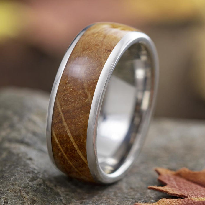 Whiskey Barrel Oak Wood Ring, Titanium Wedding Band-3612 - Jewelry by Johan