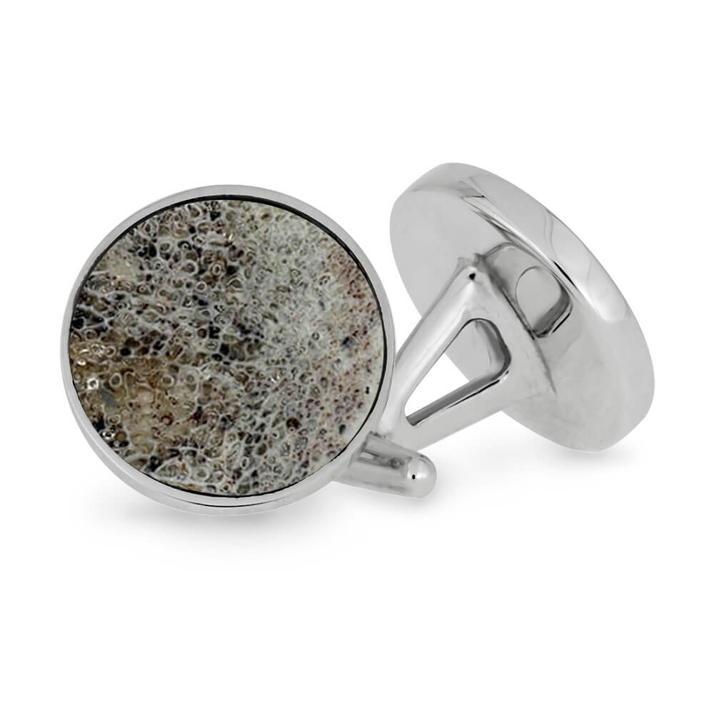 Round Cuff Links with Deer Antler, In Stock-SIG3047 - Jewelry by Johan