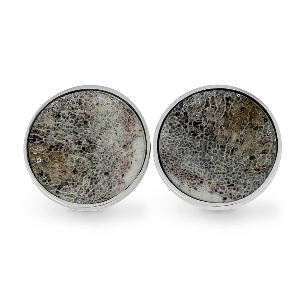Round Cuff Links with Deer Antler, In Stock-SIG3047 - Jewelry by Johan