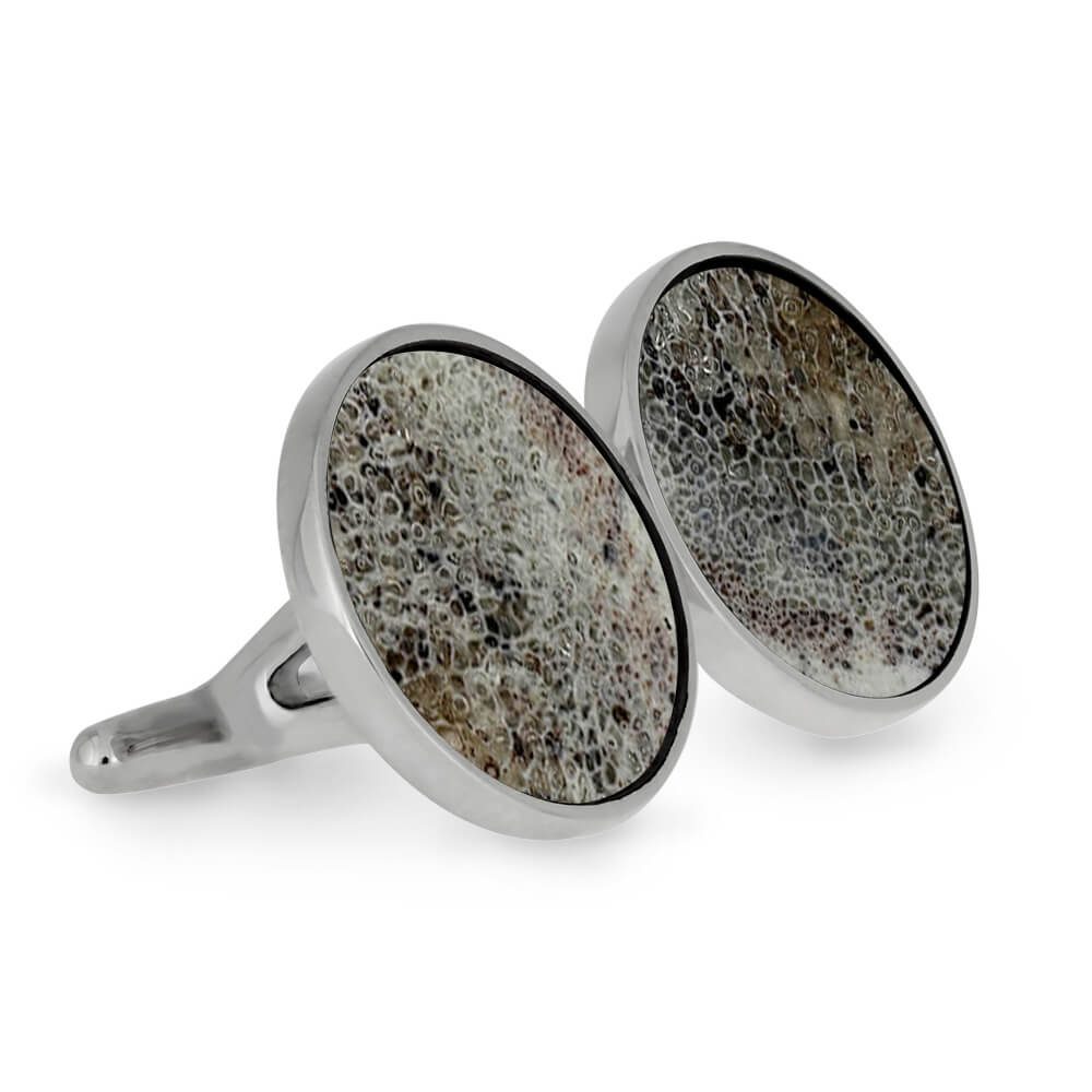 Round Cuff Links with Deer Antler, In Stock-SIG3047 - Jewelry by Johan