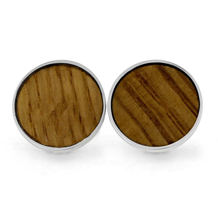 Whiskey Barrel Oak Wood Round Cuff Links, In Stock-SIG3044 - Jewelry by Johan