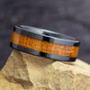 Black Ceramic Wedding Band with Whiskey Barrel Oak