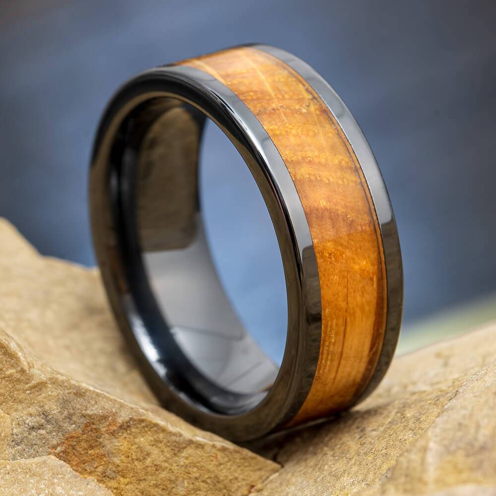 Whiskey Barrel and Black Ceramic Wedding Band