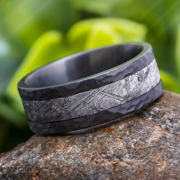 Hammered Meteorite Wedding Band