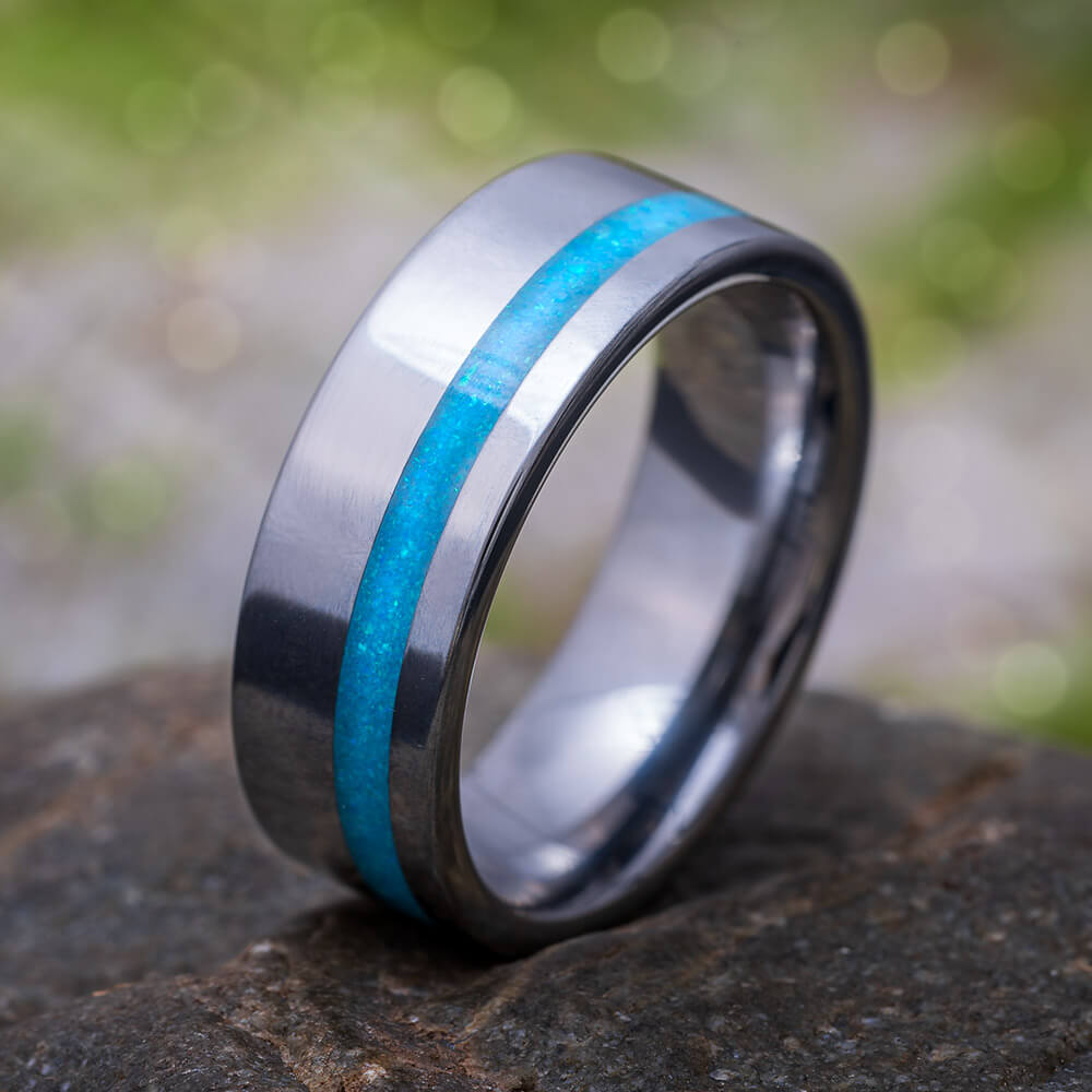 Opal Men S Wedding Band In Tungsten Or Ceramic Jewelry By Johan   Etuflatopal8 2ArtCropped 3 1024x1024 