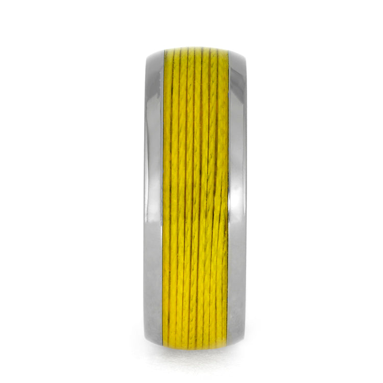 Men's Titanium Ring with Yellow Fishing Line Inlay