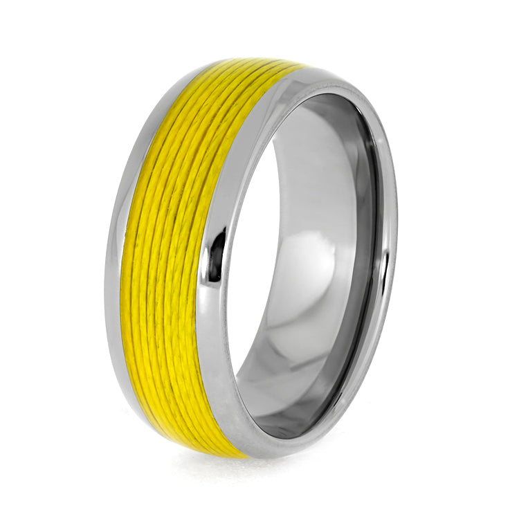 Titanium Ring with Yellow Fishing Line, Men's Wedding Band-3942 - Jewelry by Johan
