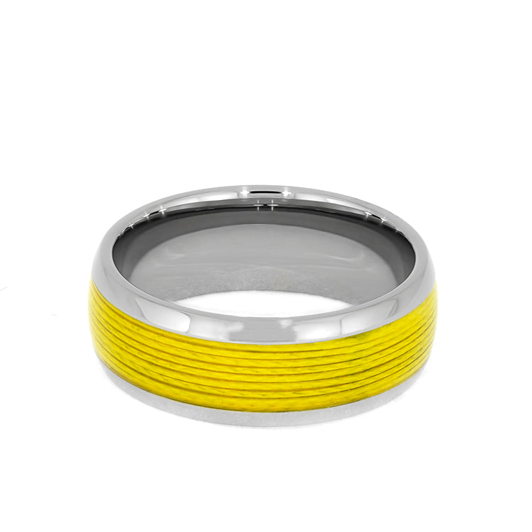 Titanium Ring with Yellow Fishing Line, Men's Wedding Band-3942 - Jewelry by Johan