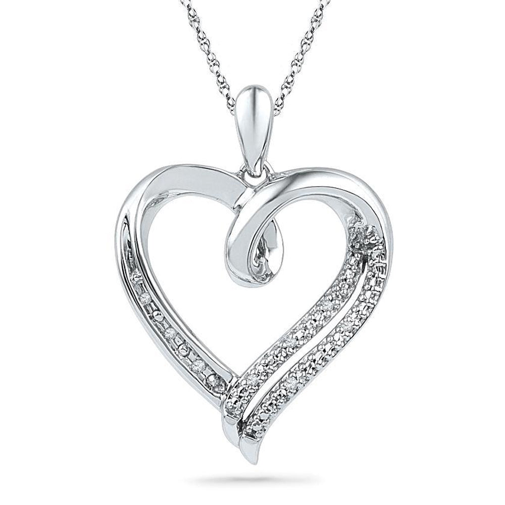 Large Diamond Heart Pendant Necklace, Silver or Gold-SHPH073600AAW - Jewelry by Johan