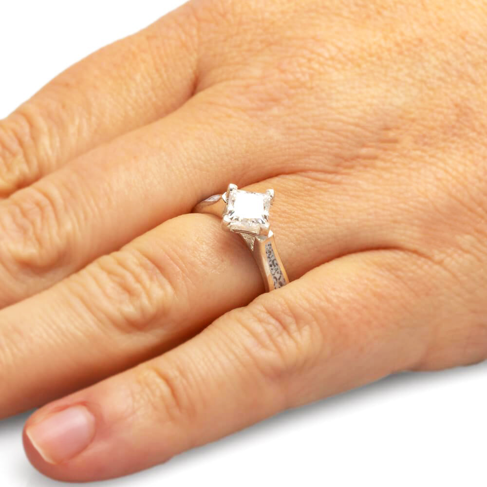 Platinum Solitaire Engagement Ring With Stardust™ Meteorite Inlay-4004 - Jewelry by Johan