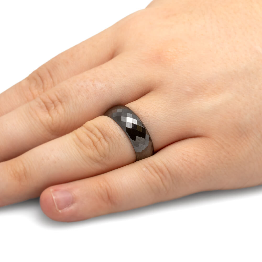Black Ceramic Wedding Band, Faceted Mens Wedding Band-JIRMCA004550 - Jewelry by Johan