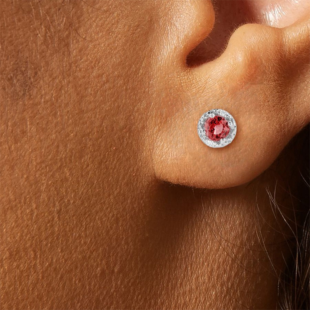 Round Ruby and Diamond Stud Earrings