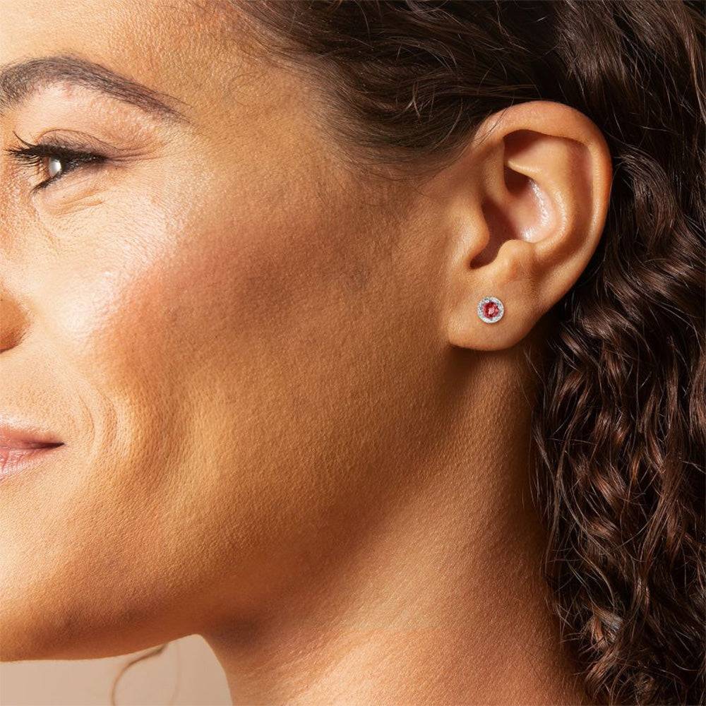 Round Ruby and Diamond Stud Earrings