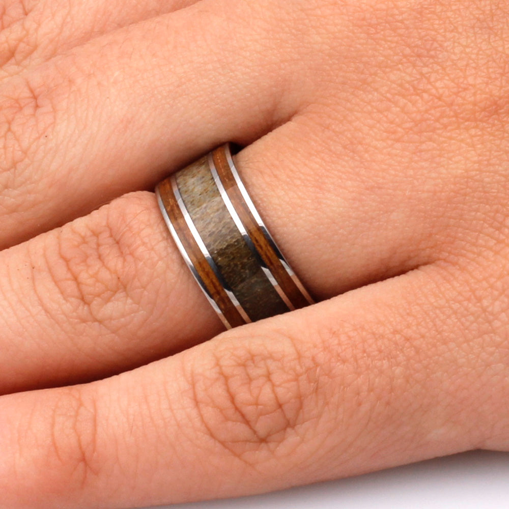 Whiskey Barrel Wood and Antler Men's Wedding Band-2762 - Jewelry by Johan