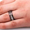 Black Ceramic Ring with Antler Inlay and Beveled Edges-1756 - Jewelry by Johan