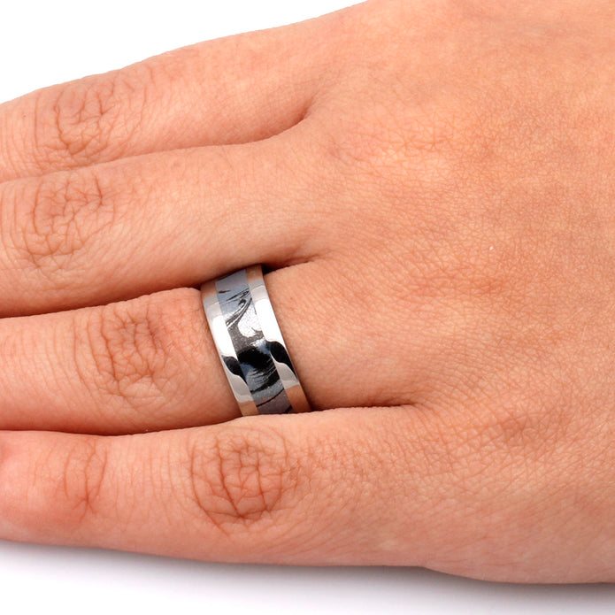 Mokume Gane Wedding Band, Titanium Ring With Mokume Gane Inlay-3258 - Jewelry by Johan